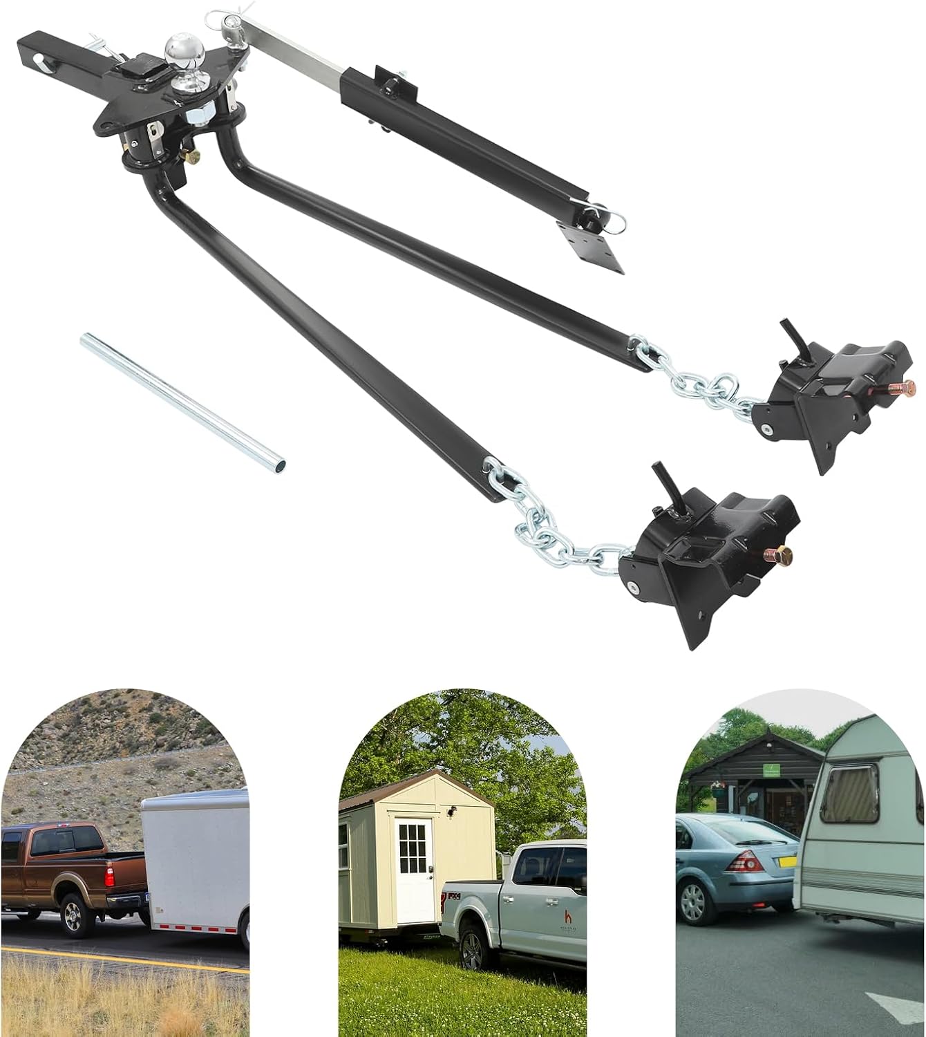 Weight Distribution Hitch, Trailer Hitch Black Trailer Hitch Device Weight Distributing Hitches Kit 1000 Lbs Traction Force Fits up to 7 Inch Trailer Frames Load Leveling Hitch for Trailers