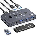 USB 3.2 Switch Selector 4 Computers Share 1 USBC & 3 USBA Devices 10Gbps 4 Port USB Switcher Sharing Keyboard Mouse Printer Scanner with Cable and Remote Control and a dapter