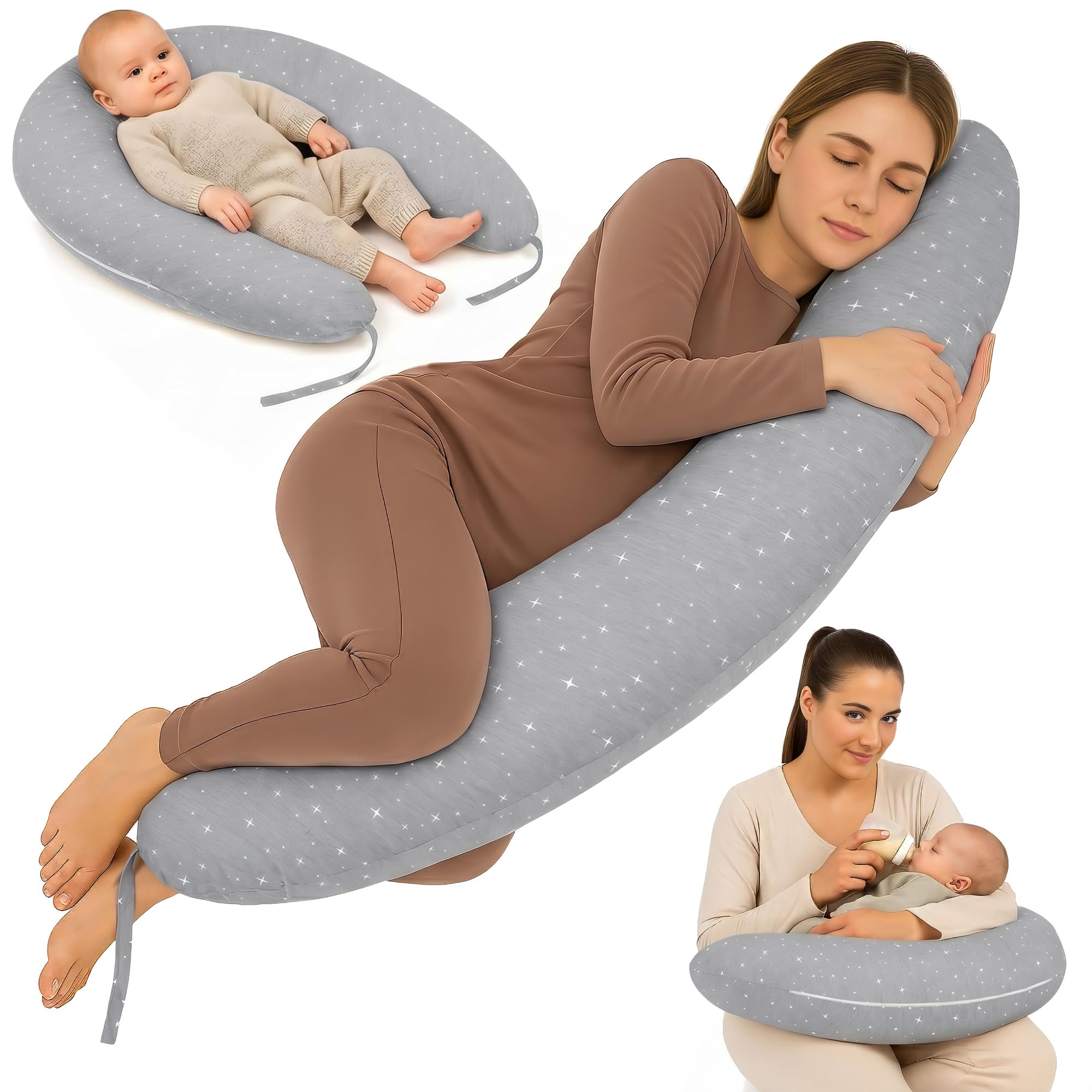 Totsy Baby Cojin Lactancia y Embarazo 190cm – Almohada para Dormir de Lado Descanso y relajación Ideal para futuras mamás Forma en C Oeko-Tex — view 11