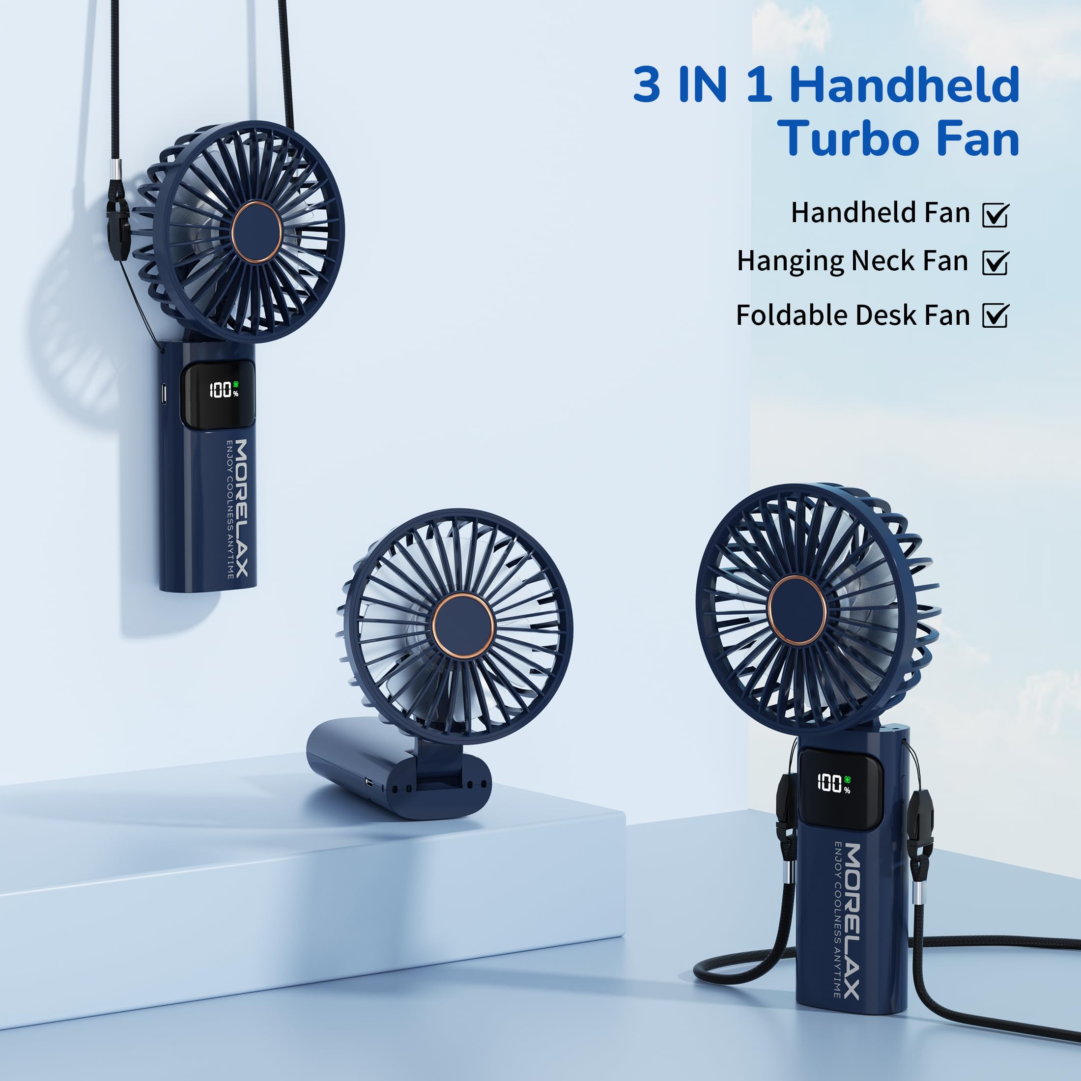 Ventilatore a Mano,Mini Ventilatore Portatile,5200mAh Ricaricabile,Piccolo Ventilatore Tascabile Con 6 Livelli di Velocità,Ventilatore USB Pieghevole a 180° per Casa,Ufficio,Scuola,Esterno, Blu