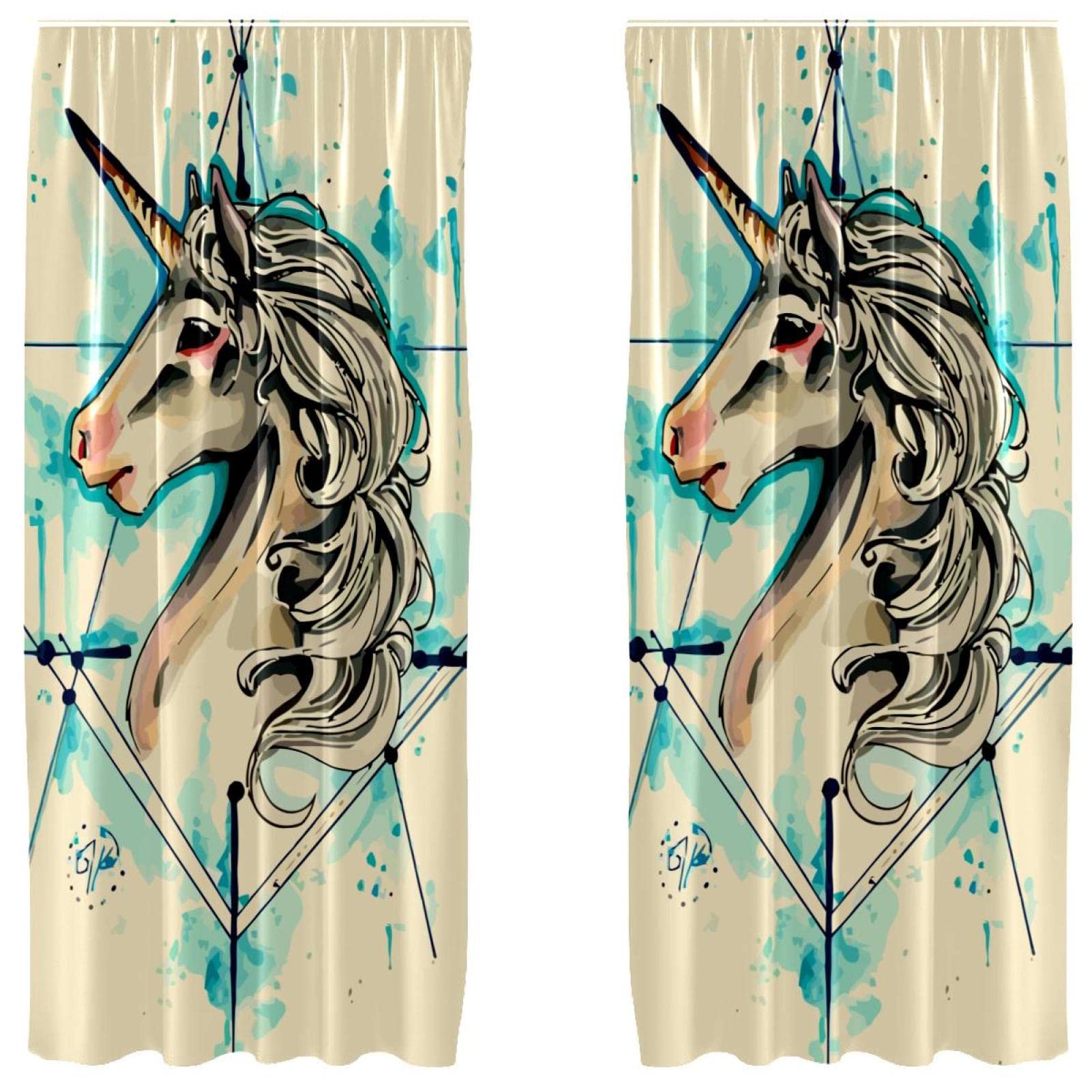 Cortinas de unicornio beige reducen la luz excesiva en dormitorios con sus 2 paneles de 213cm
