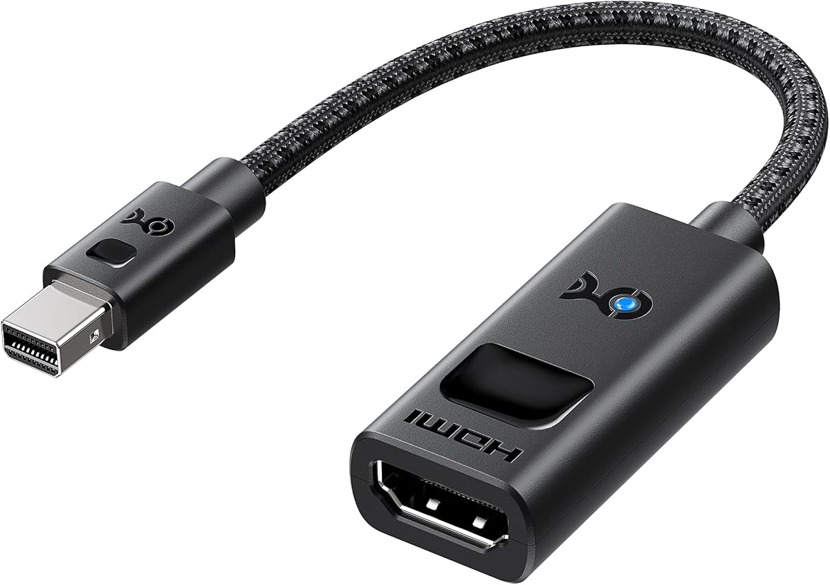 Active 8K Mini DisplayPort 1.4 to HDMI 2.1 Adapter, Black | 8K@60Hz / 4K@240Hz, Unidirectional Mini DisplayPort to HDMI 2.1 Cable Adapter