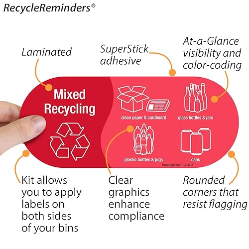 Miniatura 3 de SmartSign Paquete de 4 etiquetas adhesivas de reciclaje mixto de 3.75 x 9 pulgadas con símbolos, poliéster laminado de 5 mil con adhesivo