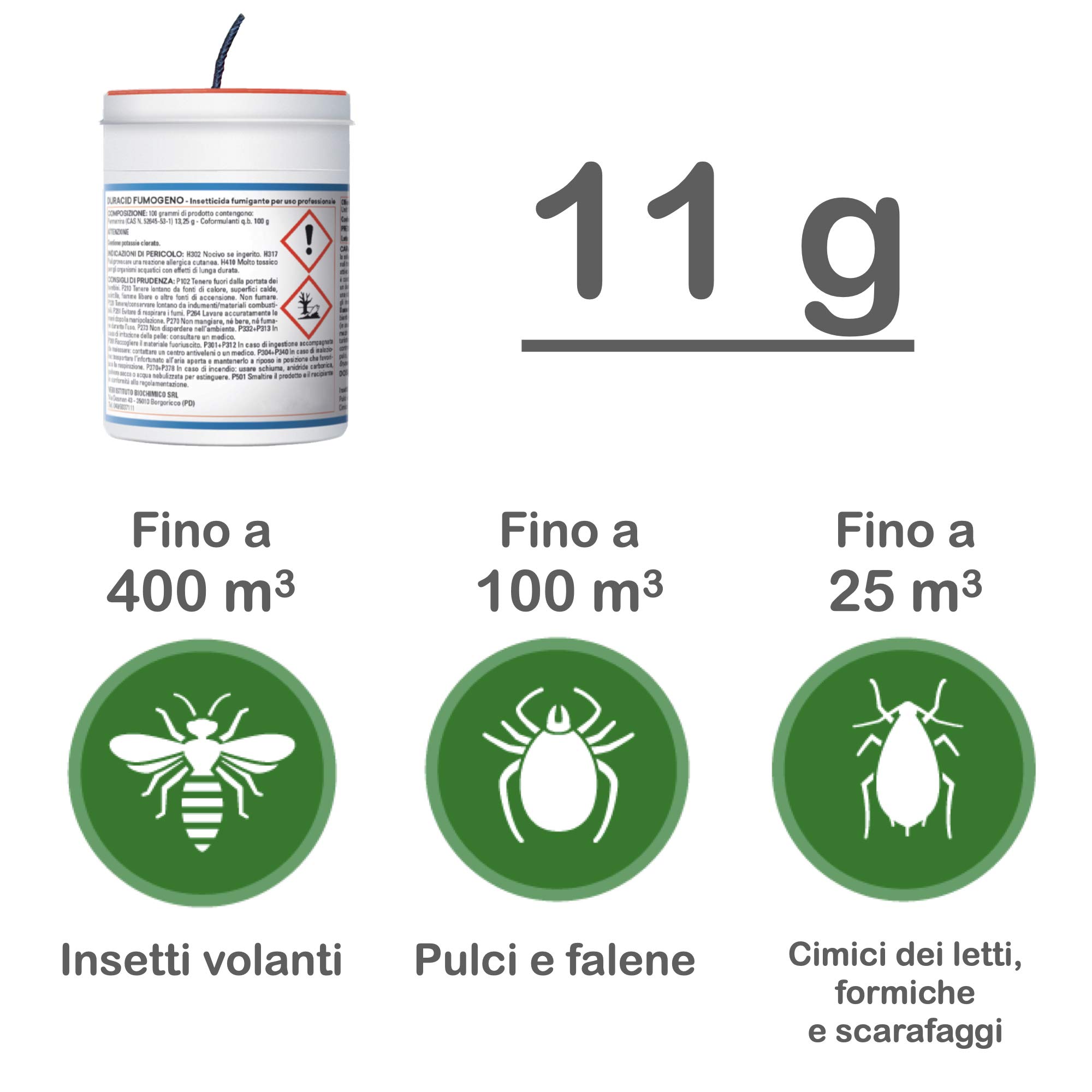 VEBI Fumigante insetticida antitarlo Duracid | Antitarlo per Legno 2X 11g | Insetticida per disinfestazione Insetti Volanti e striscianti | Permetrina antitarlo