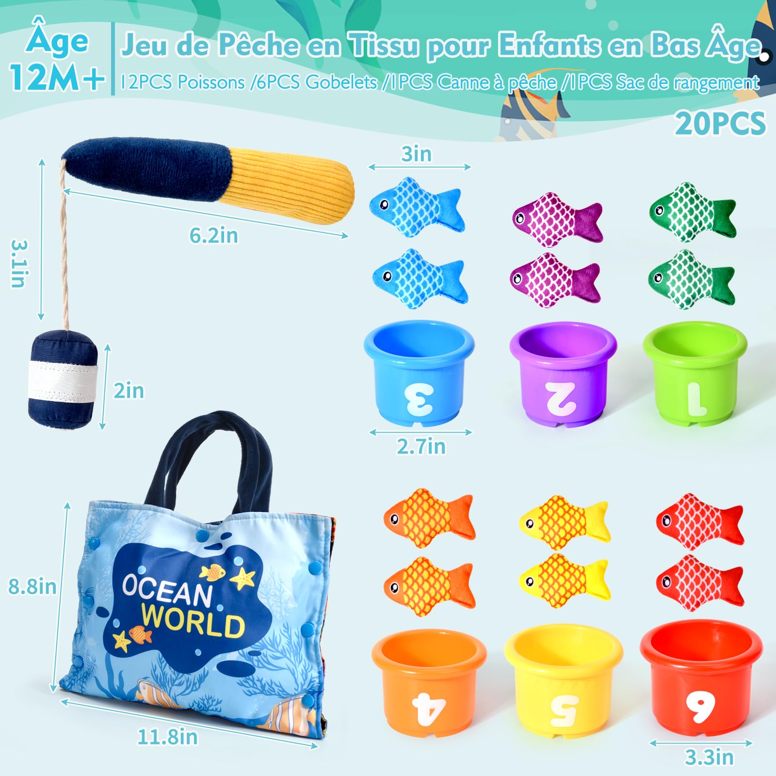 Jouet Bebe 1 an, Montessori Pêche a la Ligne Jeux pour Enfant 6 9 12 18 Mois, Educatif Jeu Bébé, Cadeau pour Fille Garcon Fille 1-3 Ans
