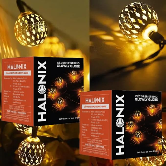 Halonix Decorer Glowly Globe 15 Bright Led String Light | Diwali Light | Christmas Light | Wedding Light | Festive Lights for Home Decoration (Warm White, 4 Meters, Pack 2)