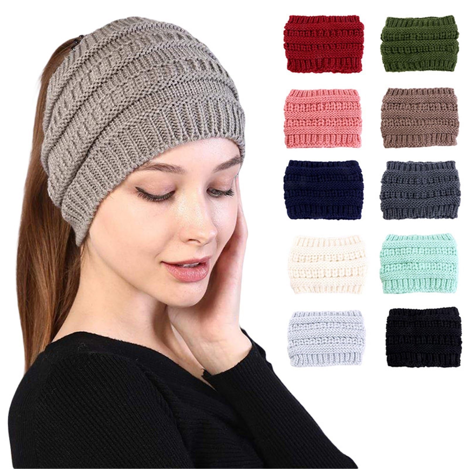 Cerchietto Invernale 2 pz Maglia Larga Fascia for Le Donne Autunno Inverno Headwrap Turbante Fasce for Capelli Con Fori Cappello Tenere Al Caldo Scaldini for Le Orecchie Femminili Per La Decorazione(L