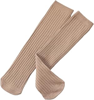 ZONABSQQ Calcetines Largos Retro de algodón con Rayas Anchas for bebés y niños de Primavera, Calcetines hasta la Rodilla Transpirables de Punto de Color sólido(Camel)