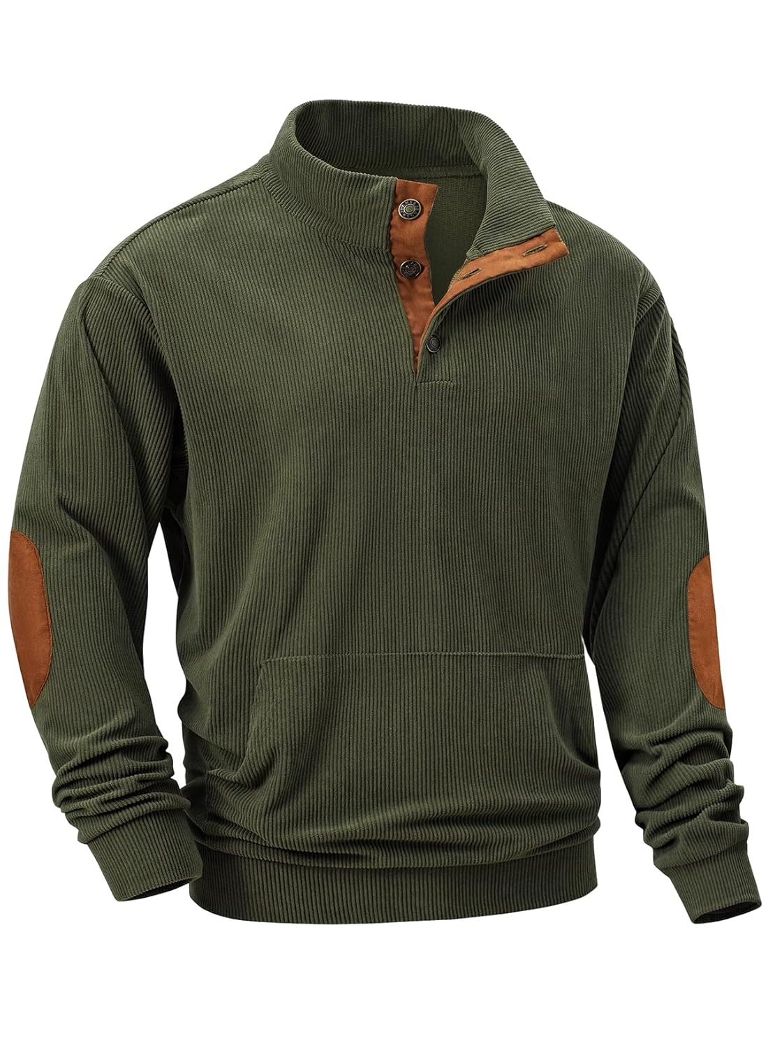 JMIERR Mens Corduroy Sweatshirt Casual Stand Collar Quarter Fall Metal Button Pullover Sweaters Long Sleeve with Pockets
