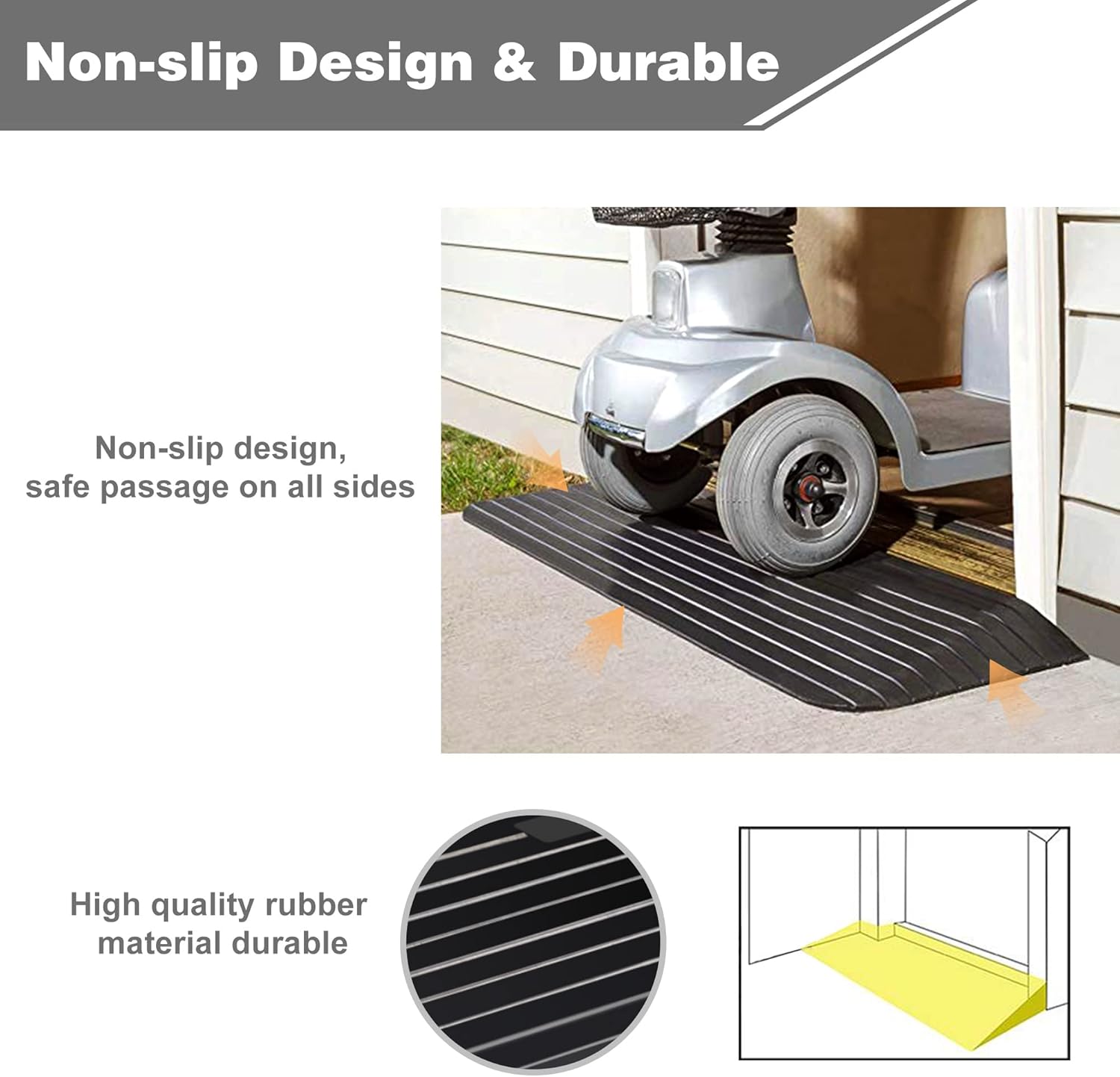3" Rise Threshold Ramps Doorway, Wheelchair Ramp with Non-silp Surface, 4400 LBS Capacity, Solid and Portable, for Steps, Driveway and Curb Black