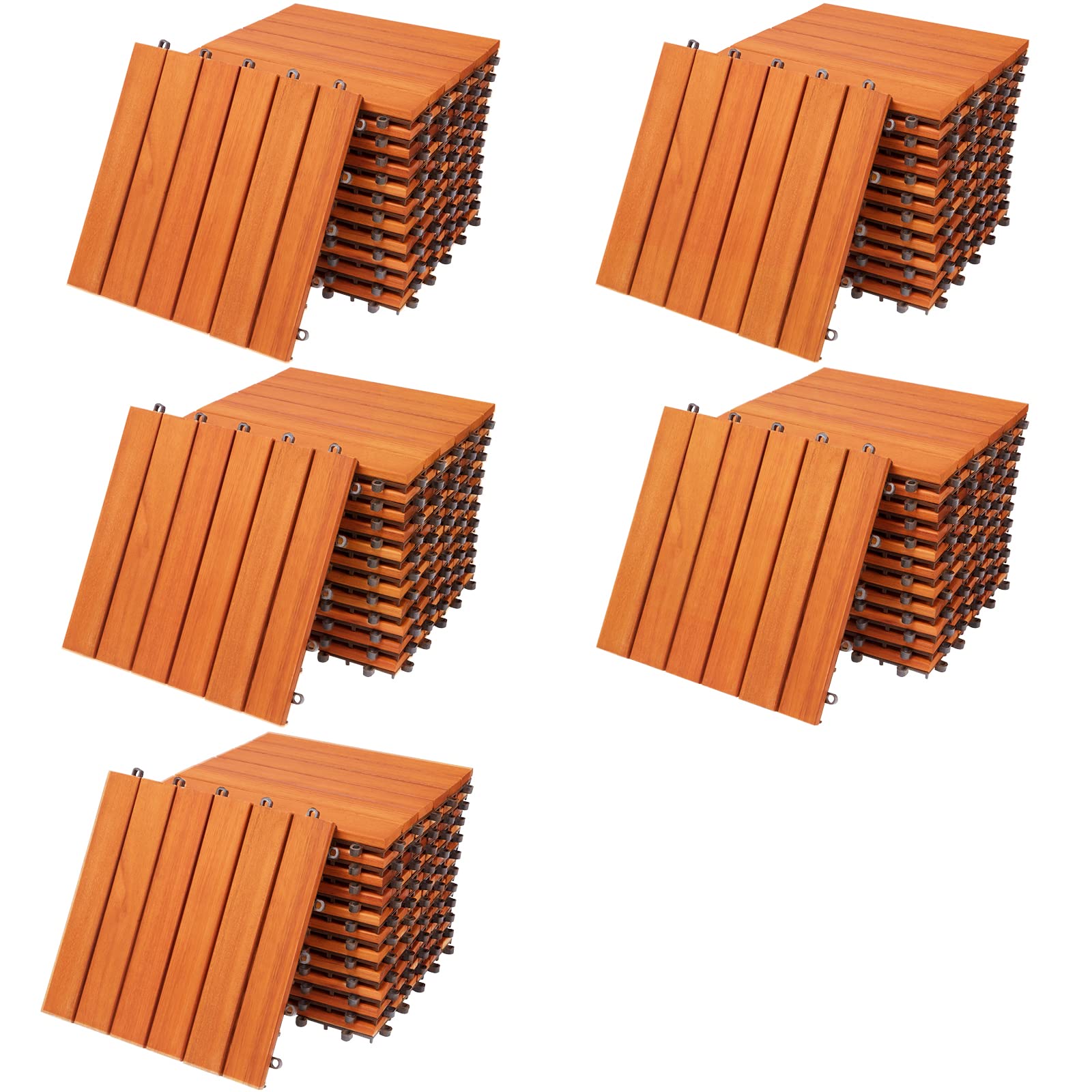 CASARIA® 55x Eucalyptus Wood DeckingTiles | 30x30cm | Cuttable Interlocking System | Drainage System | Garden Patio Click Lock-in Flooring Deck | FSC-Certified Eucalyptus | 55 Tiles