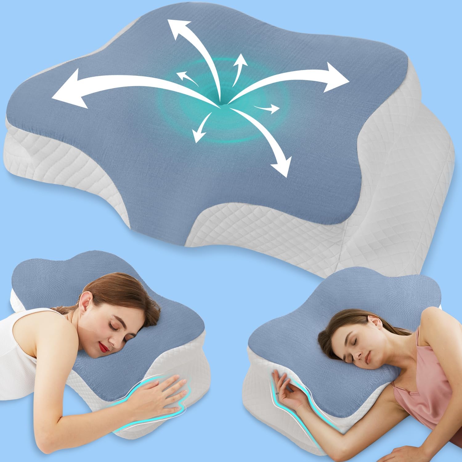Hydomi Ergonomic Memory Foam Cervical Pillow for Neck and Shoulder Pain -Adjustable Neck Support Pillows for Sleeping with Armrest - Orthopedic Bed Pillow for Side, Back & Stomach Sleepers