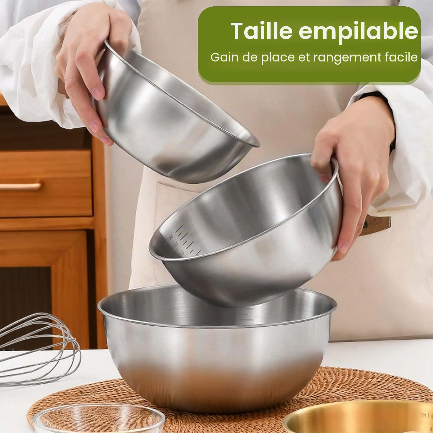 Lot de 6 saladiers en acier inoxydable, 6 tailles de bols de 0,7 L à 4,5 L, saladiers passant au lave-vaisselle, bols à snacks et bols
