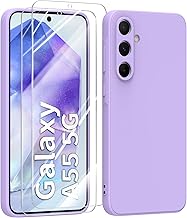 MIKULLE Silicone Coque pour Samsung Galaxy A55 5G avec 2 Verre trempé Protection écran,Couleur Pastel Ultra-Mince Souple en TPU en Silicone Antichoc Bumper Housse - Violet