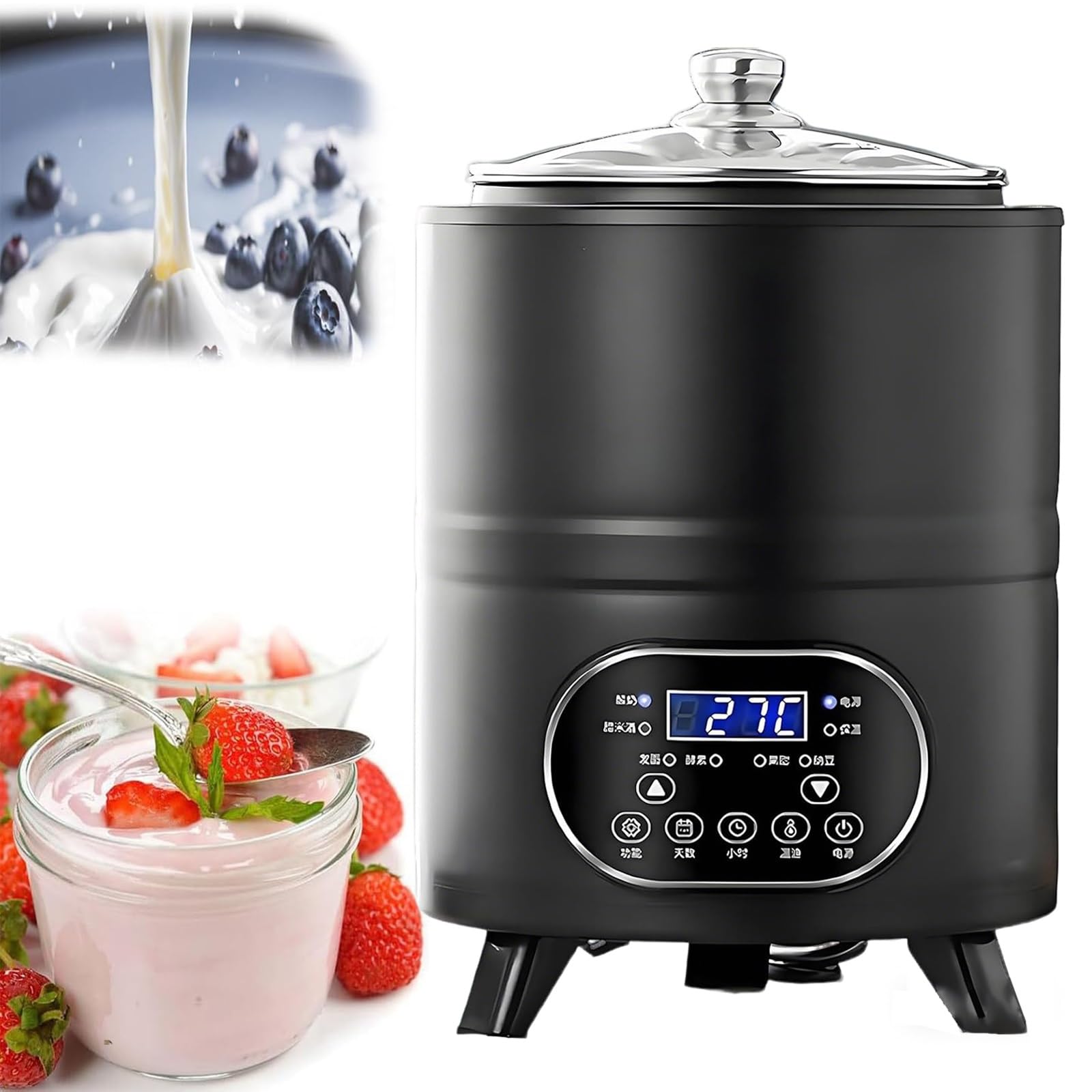 Yaourtière Automatique 8L/12L – 400W/600W, Panneau De Contrôle Digital, Minuterie, Régulateur De Température, Chauffage À 360°, Design Déposable, Pour Yaourt Grec Et Fermentations Diverses(Black,8L)