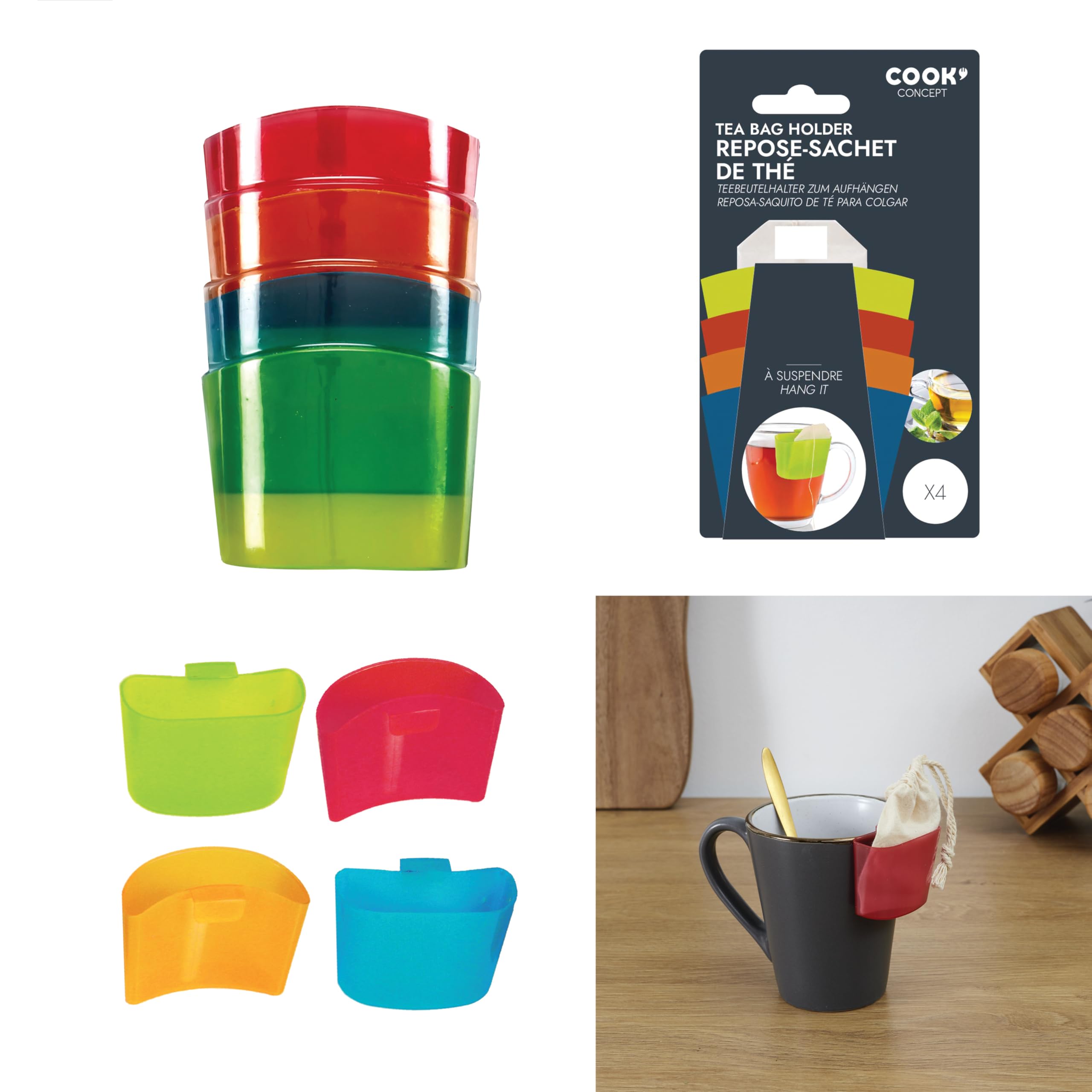 COOK CONCEPT - KM4091 Soporte para Bolsas de Té Colgante de Plástico Multicolor - Diseñado para Amantes del Té - Dimensiones 5,9 x 2,6 x 4,5 cm - Idea de Regalo