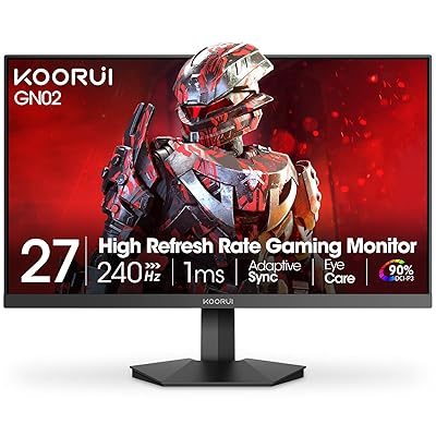 KOORUI 27 inch Gaming Monitor, 240Hz Monitor, 1ms FHD 1080p, Adaptive Sync, 90% DCI-P3 HDMI 2.0/DP 1.4, Xbox PS5 Switch Ready, VESA, Tilt, Black, GN02