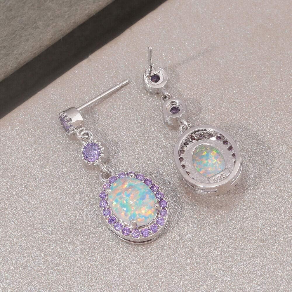 CiNily Fire Opal Amethyst Dangle Drop Earrings 18K White Gold/Rose Gold Plated Opal Jewelry for Women Gemstone Stud Earrings 7/8" - Image 5