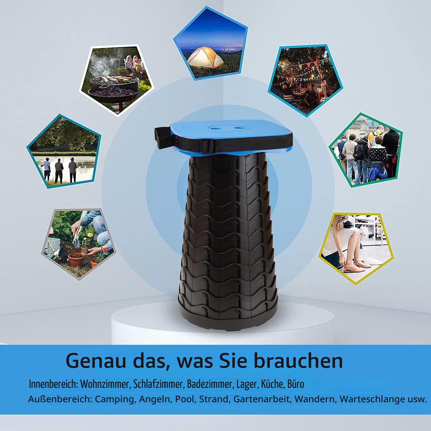 Tragbarer Klapphocker, Teleskophocker Faltbar Campinghocker für Outdoor Camping Angeln BBQ Drinnen Küche, Belastung 220kg