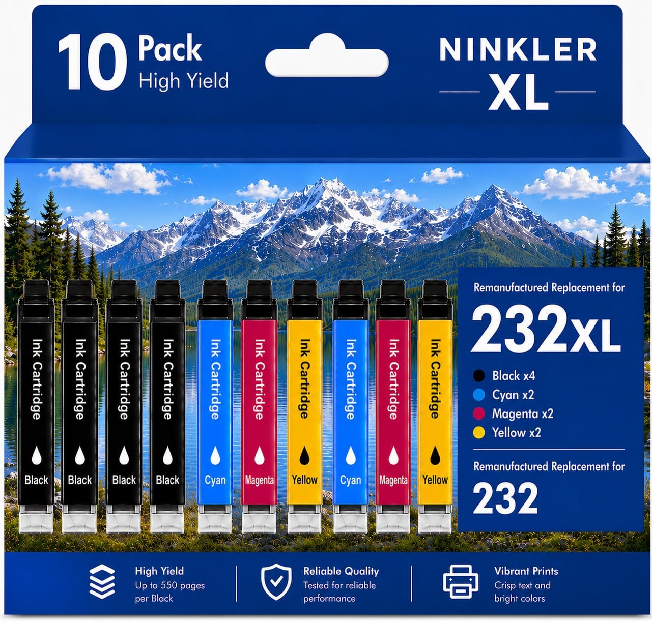 Remanufactured for Epson 232XL Ink Cartridges Combo Pack for 232 XL for Epson XP-4200 XP-4205 Workforce WF-2930 WF-2950 Printer 10 Pack 4 Black 2 Cyan 2 Magenta 2 Yellow