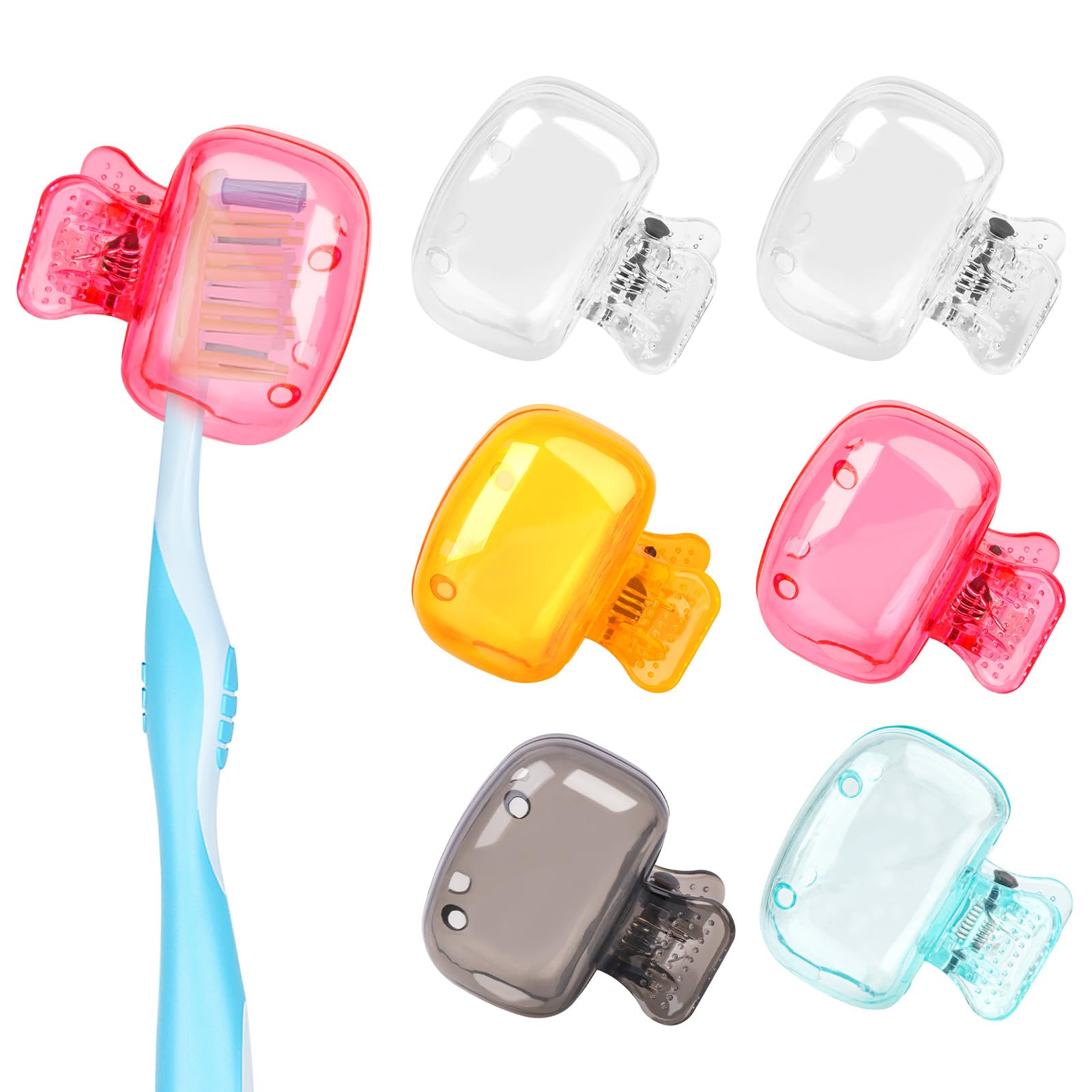 6 Pack Toothbrush Covers Portable Toothbrush Coverings Clips for Protector Travel Plastic Brush Pod Protection Clip Case Tooth Brush Covers for Kids Bathroom Home Travel Supplies