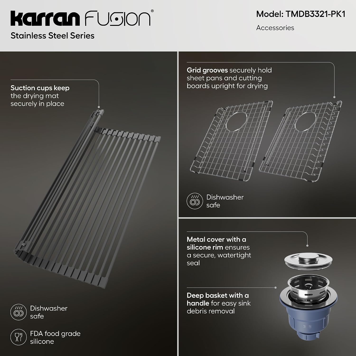Karran Fusion 33" Top Mount 16 Gauge Double Bowl Stainless Steel Sink with Accessories