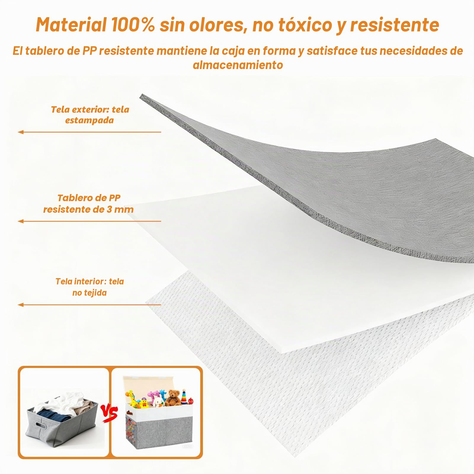 Caja Almacenaje Juguetes con Tapa, Gran Caja de Almacenamiento Plegable para Niños 62x32x40 cm con Asas y Divisor Extraíble, Organizador Almacenaje Juguetes Infantil para Habitación, Grey
