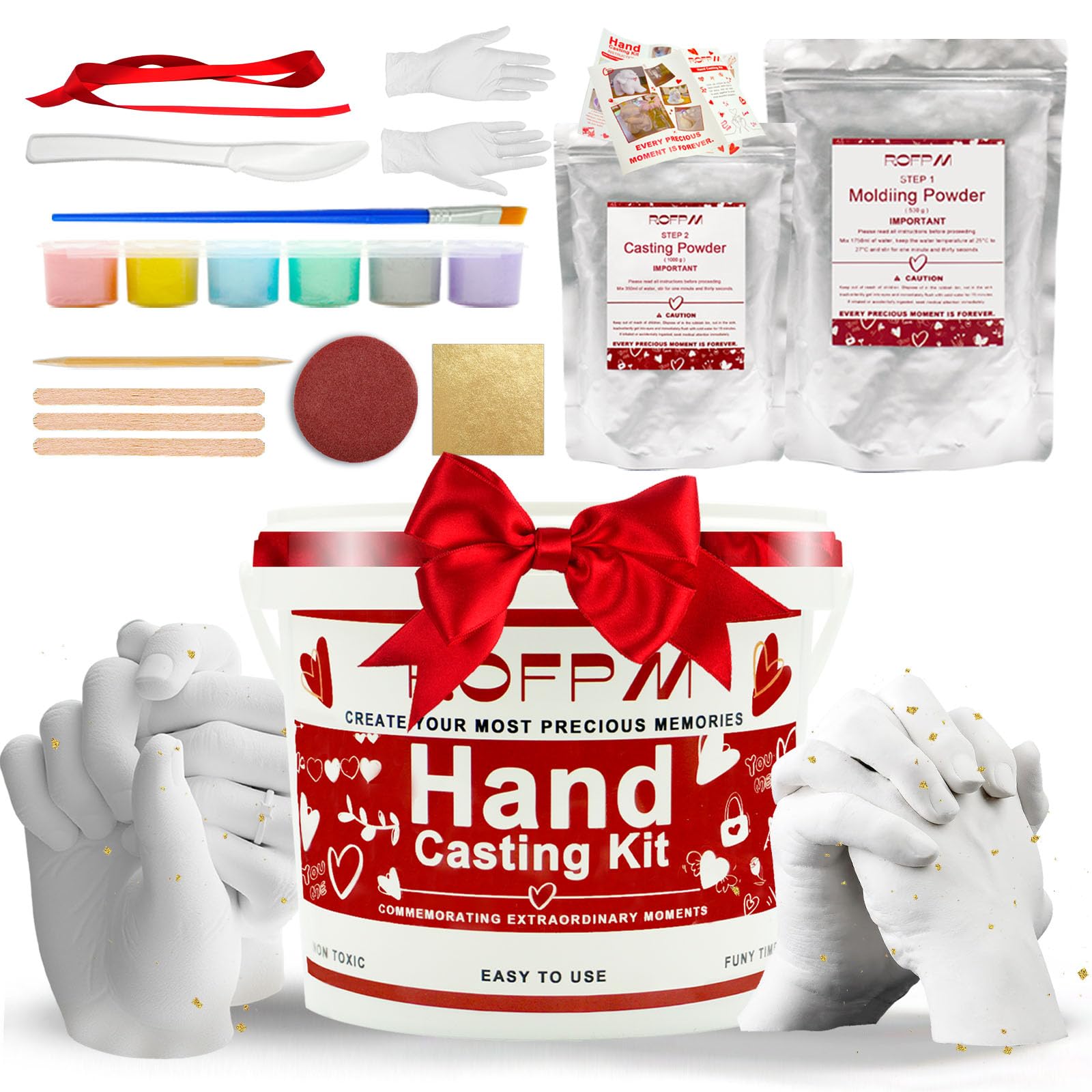 OURJAER Hand Casting Kit for Couples, Kids Mold Kit, Romantic DIY Casting Products for Wedding, Anniversary, Valentines Day, Christmas (A022-Casting-A)