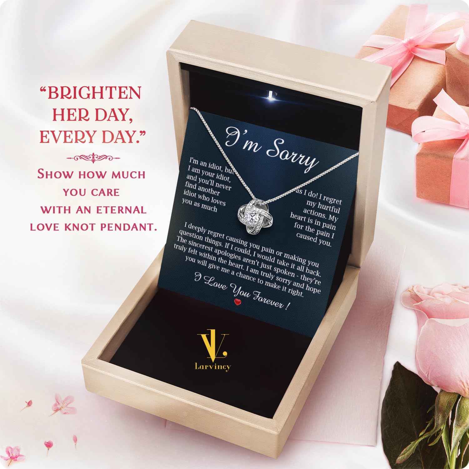 Larvincy I Love You I'm Sorry Gifts For Her, Apology Gift For Her - Wife, Girlfriend, Soulmate - Forgive Me Necklace With Heartfelt Message In A Stunning Box, Let's Start Over Love Necklace Present