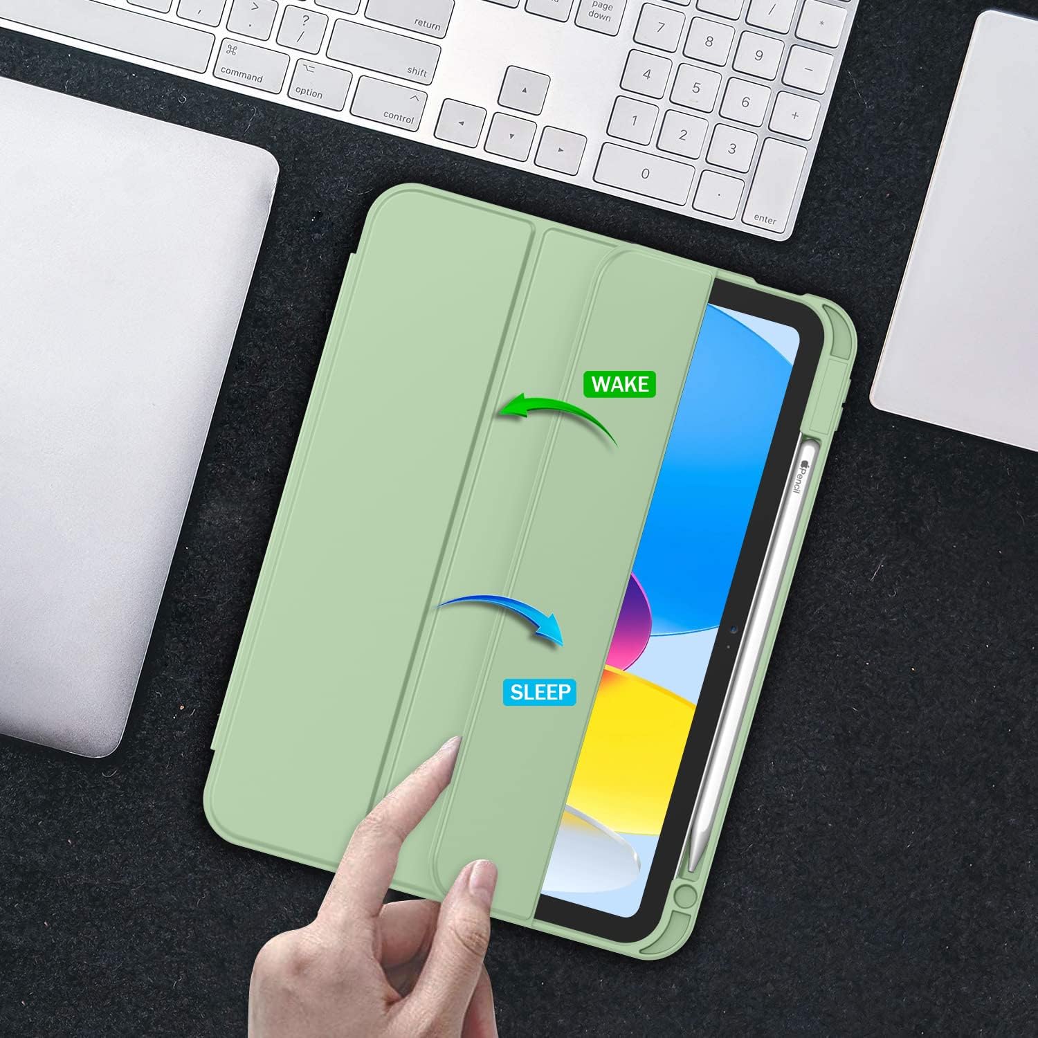 ZryXal iPad (A16) Case/iPad 10th Generation Case [11-Inch 2025/10.9 Inch 2022] with Pencil Holder, Smart Cover with Soft TPU Back [Support Auto Wake/Sleep] (Matcha Green)