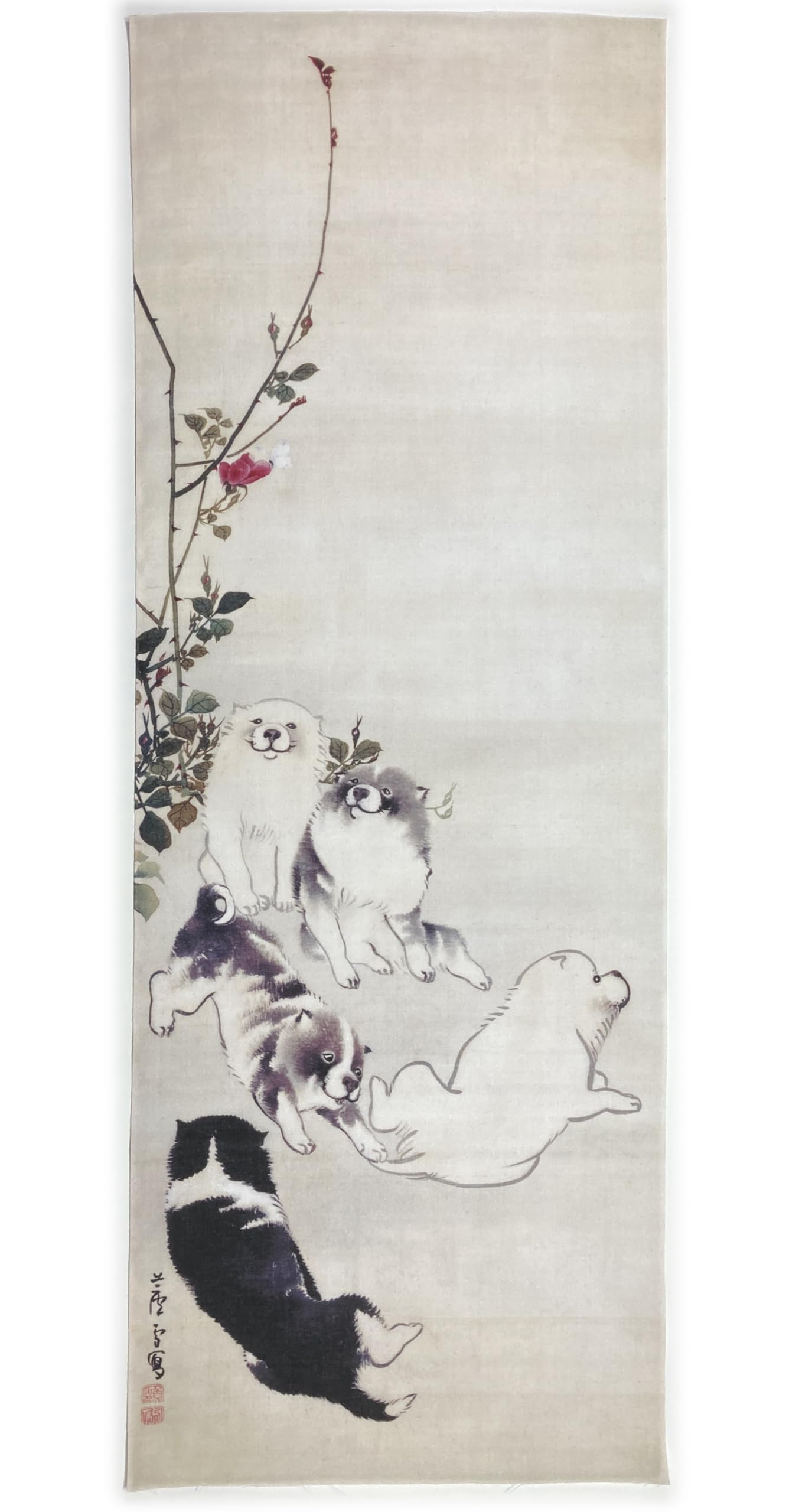 長沢蘆雪  色紙  申・猿 色紙 降雪狗児図 /長沢芦雪 筆 : 京都からの逸品 アート和風館