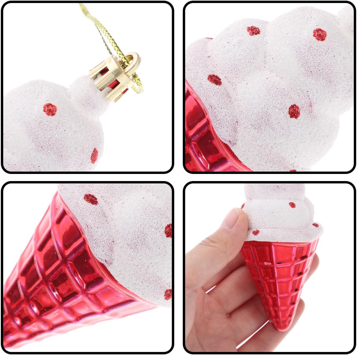 Amosfun 6Pcs Christmas Tree Ornaments Ice Cream Charms Christmas New Year Ice Cream Dessert Party Decoration