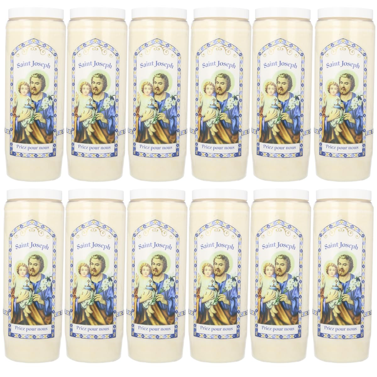Lot de 12 Bougies neuvaine de Saint Joseph avec prières - Bougie Neuvaine - Culte Chrétien en Cire végétale
