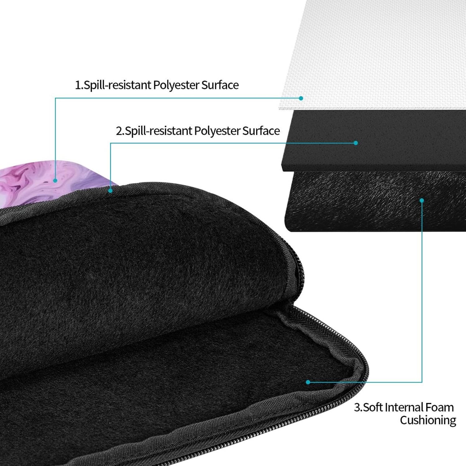 Marble Purple Colorful Laptop Case 12 inch, Shockproof Protective Computer Sleeve Cover Water Resistant Laptop Bag Carrying Tablet Cover Briefcase Handbags Gifts for Men Women image 3