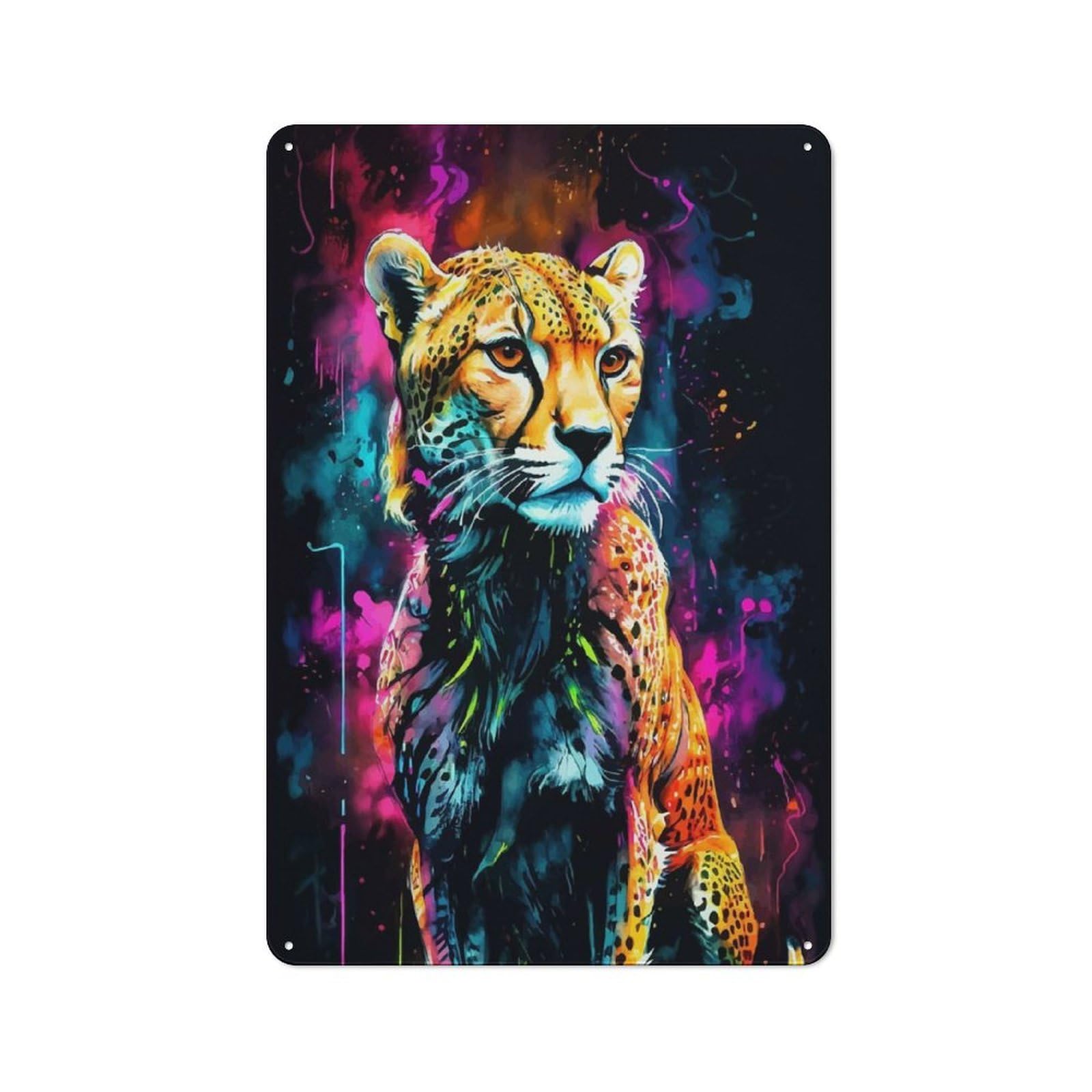 Junmoney Neon Cheetah Retro Metal Sign 30X20cm For Garage Wall, For Home Interiors And Metal Sign Collectors