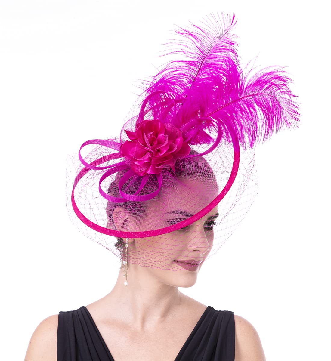 Lucky LeafGirl Lady Hat Headwear Organza Church Feather Clip Fascinators Hat Wedding Party Cap for Women