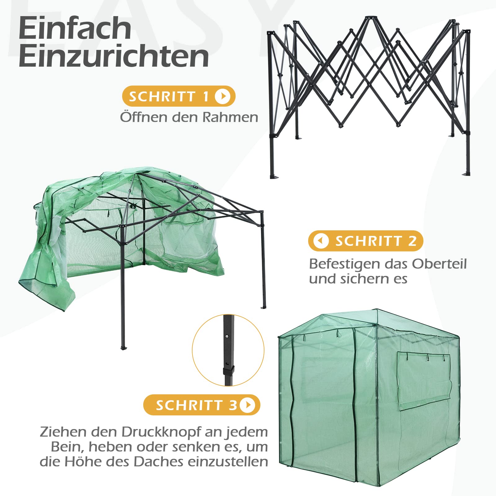 RELAX4LIFE Gewächshaus, Foliengewächshaus Winterfest mit 2 Aufrollbaren Fenstern & 2 Aufrolltüren, Überwinterungszelt für Pflanzen, Pflanzenhaus für Blumen Gemüse Obst, 250 × 180 × 210-230cm