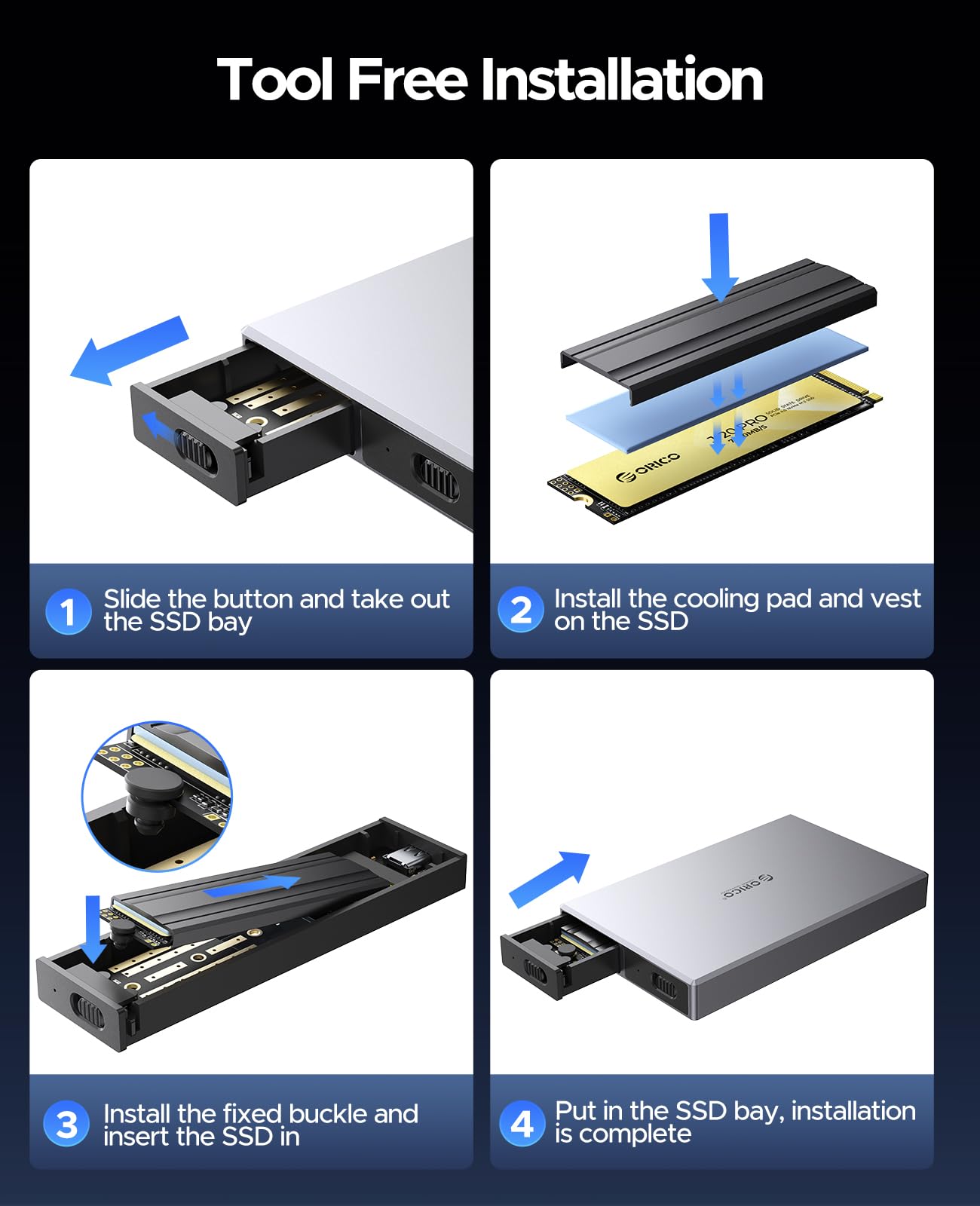 Carcasa SSD NVMe M.2 de doble bahía de aluminio USB3.2 Gen2 10Gbps M.2 Tipo-C SSD para PCIe M-Key, B&M Key 2230/2242/2260/2280 SSD, instalación sin herramientas de hasta 4 TB 6