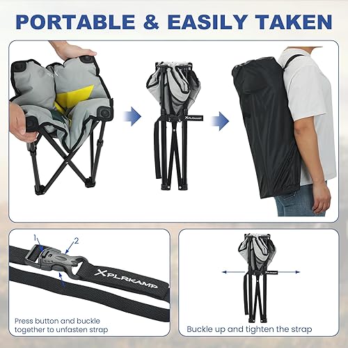 Miniatura 6 de Taburete acolchado para campamento, reposapiés de gran tamaño de 18 pulgadas, silla de campamento de 500 libras, reposapiés plegable para