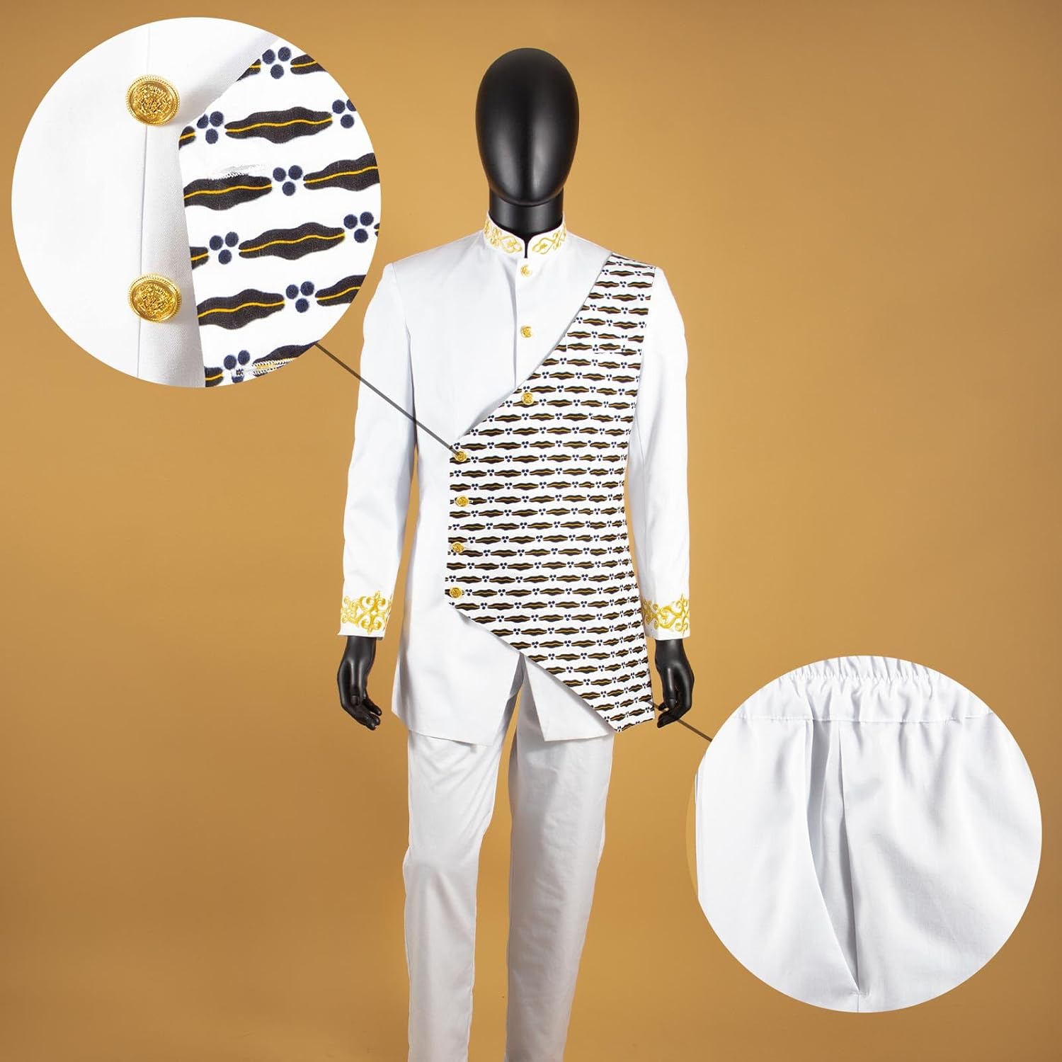 Men`s Business Suit African Clothes Embroidery Full Sleeve Double Breasted Print Blazer and Pants Set