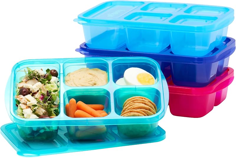 Bentgo Easyboxes Fiambreras apilables de 5 compartimentos, juego de 8 piezas | Reutilizable, sin BPA, preparación de comidas, diseño patentado, apto para microondas, lavavajillas y congelador (Jewel Brights)