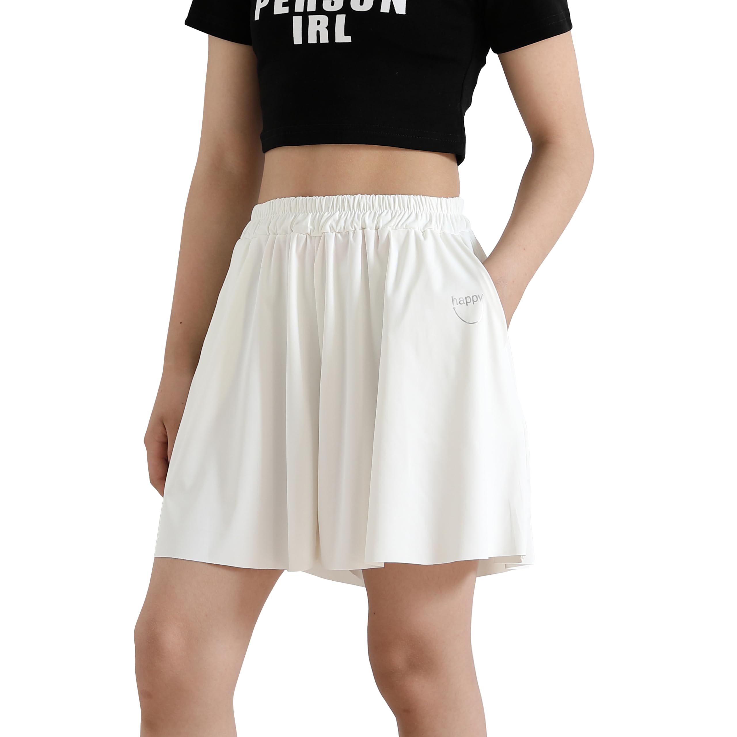 Hyiideong Girls Pull On Shorts Quick Dry Flowy Shorts with Pockets Elastic Athletic Skorts for Fitness Running Cheer Sports