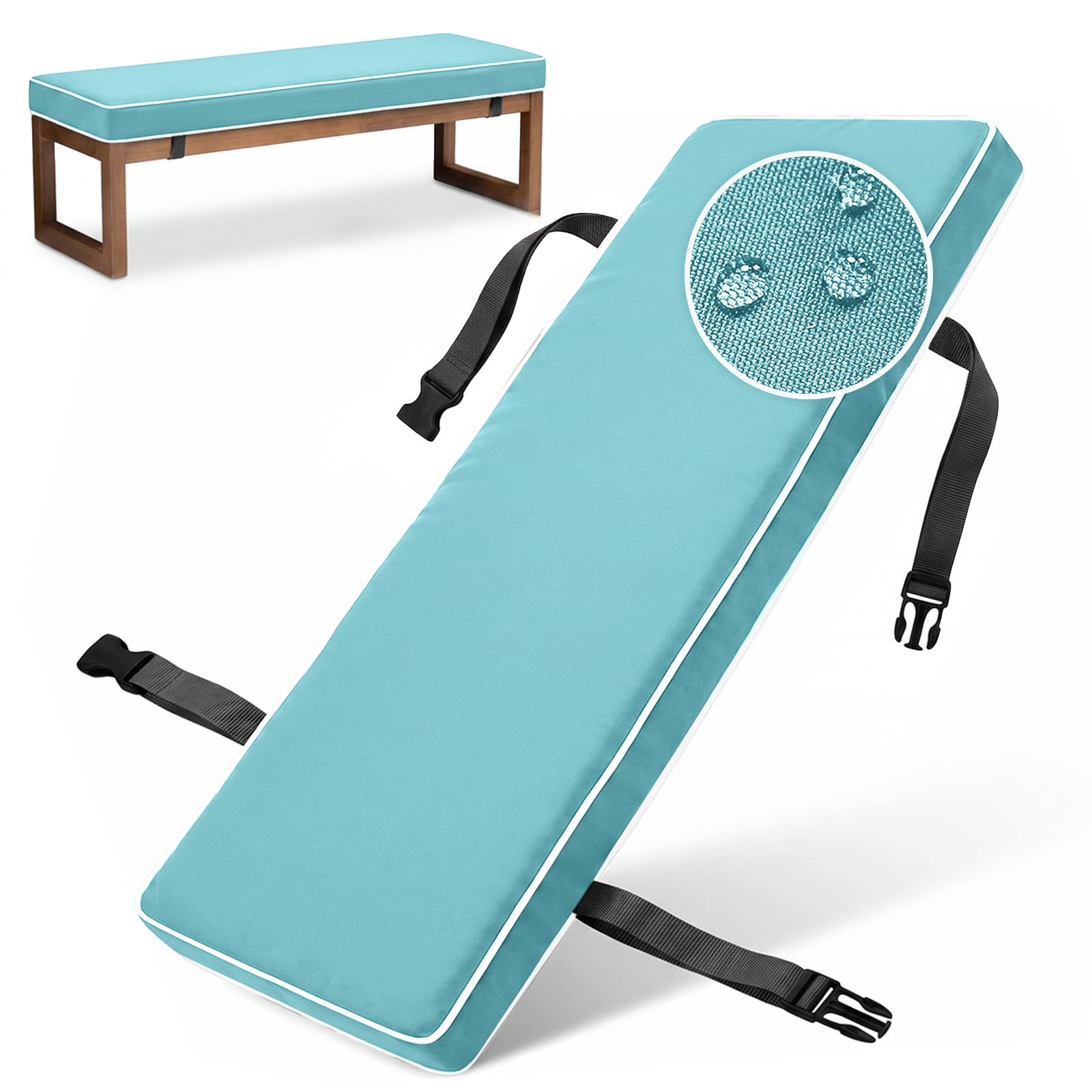 Aocase 2 Seater Bench Cushion Outdoor Waterproof – 145x60cm Garden Seat Pad with 5 Thick Foam, Removable Washable Cover for Patio Bench, Swing, Porch Furniture,Turquoise