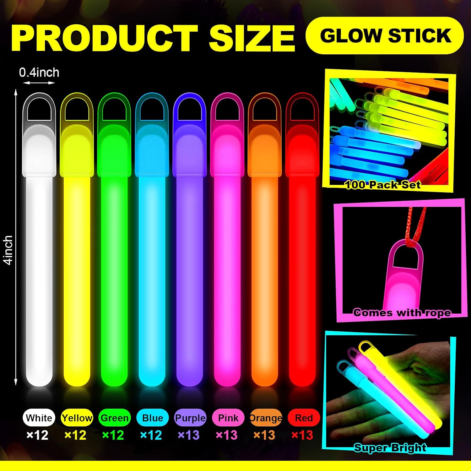 Lewtemi 100 Pack 4" or 6" Bright Glow Sticks Bulk, Glow in the Dark Party Supplies Birthday and Holidays (4 Inch,Macron Color) - Image 2