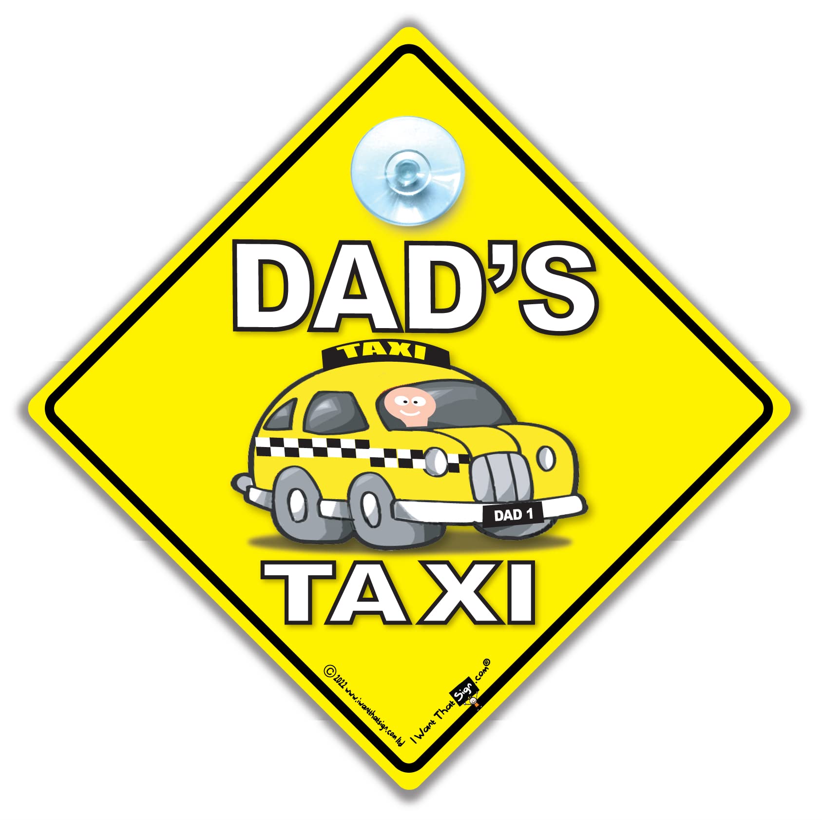 Iwantthatsign.com Yellow Dad's Taxi Car Sign, Dads Taxi Suction Cup Vehicle Window Sign, Daddy's Taxi Sign Super Bright Suction Cup Advisory Vehicle Sign In Super Bright And Black Font 14Cm X 14Cm X 2Cm