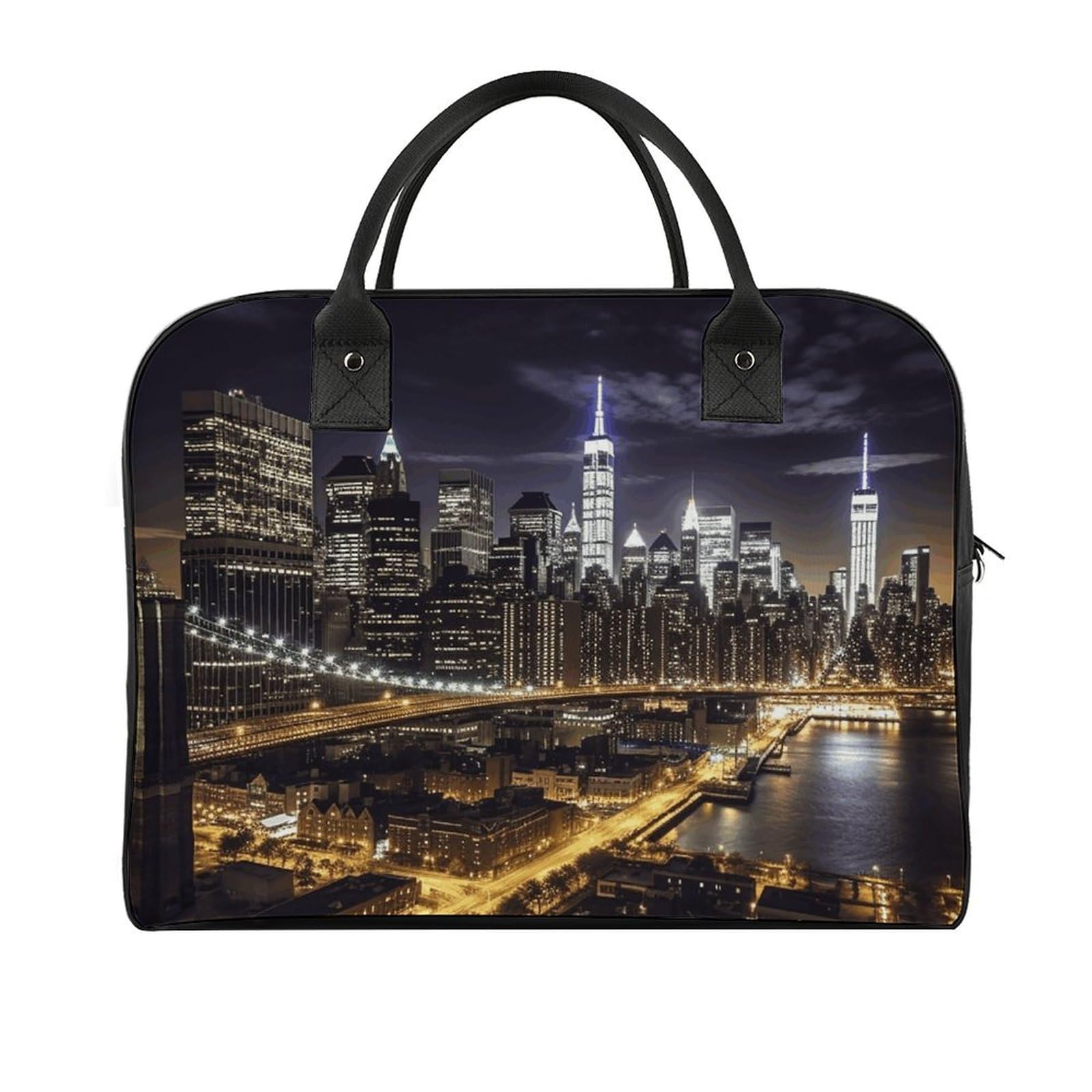 Multifunktionale Reisetasche, Motiv: Stadt bei Nacht, bedruckt, Reisetasche, Handgepäcktasche, Übernachtungstasche, Wochenendtasche, Schwarz, Einheitsgröße, Schwarz, Einheitsgröße