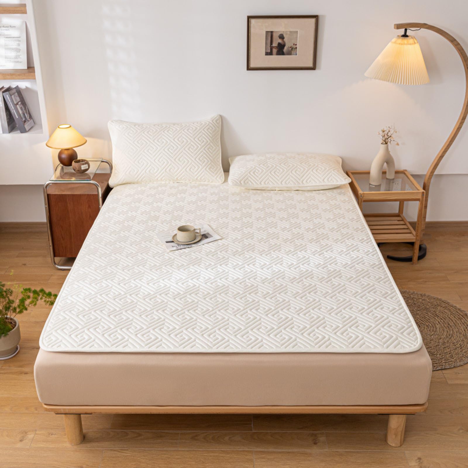 HAIBAMattress Protector Double Bed 48x74cm/2PCS with Elastic Corner Straps white Deep Sleep Mattress Topper Soft & Fluffy Quilted Double Mattress Topper - Hypoallergenic Mattress Toppers