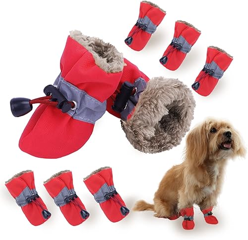 Miniatura 10 de LUZGAT Botas protectoras de patas para perros, botas de invierno para perros pequeños, con suela antideslizante y felpa para nieve cálida al aire