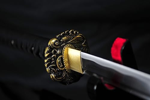 Miniatura 2 de RYUJIN Espada Samurai de 41" 1045 de forja a mano con pez Koi Tsuba - Hoja Shinogi Zukuri con Bohi y Habaki de latón.