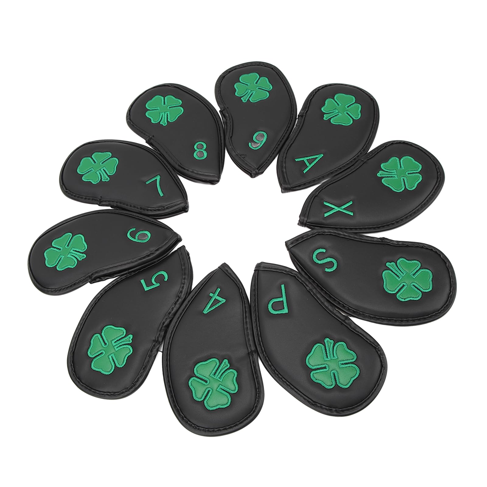 10 Pieces Golf Club Headcovers Four Leaf Clover Pattern PU Waterproof Delicate Iron Cover Set Most Clubs (1)